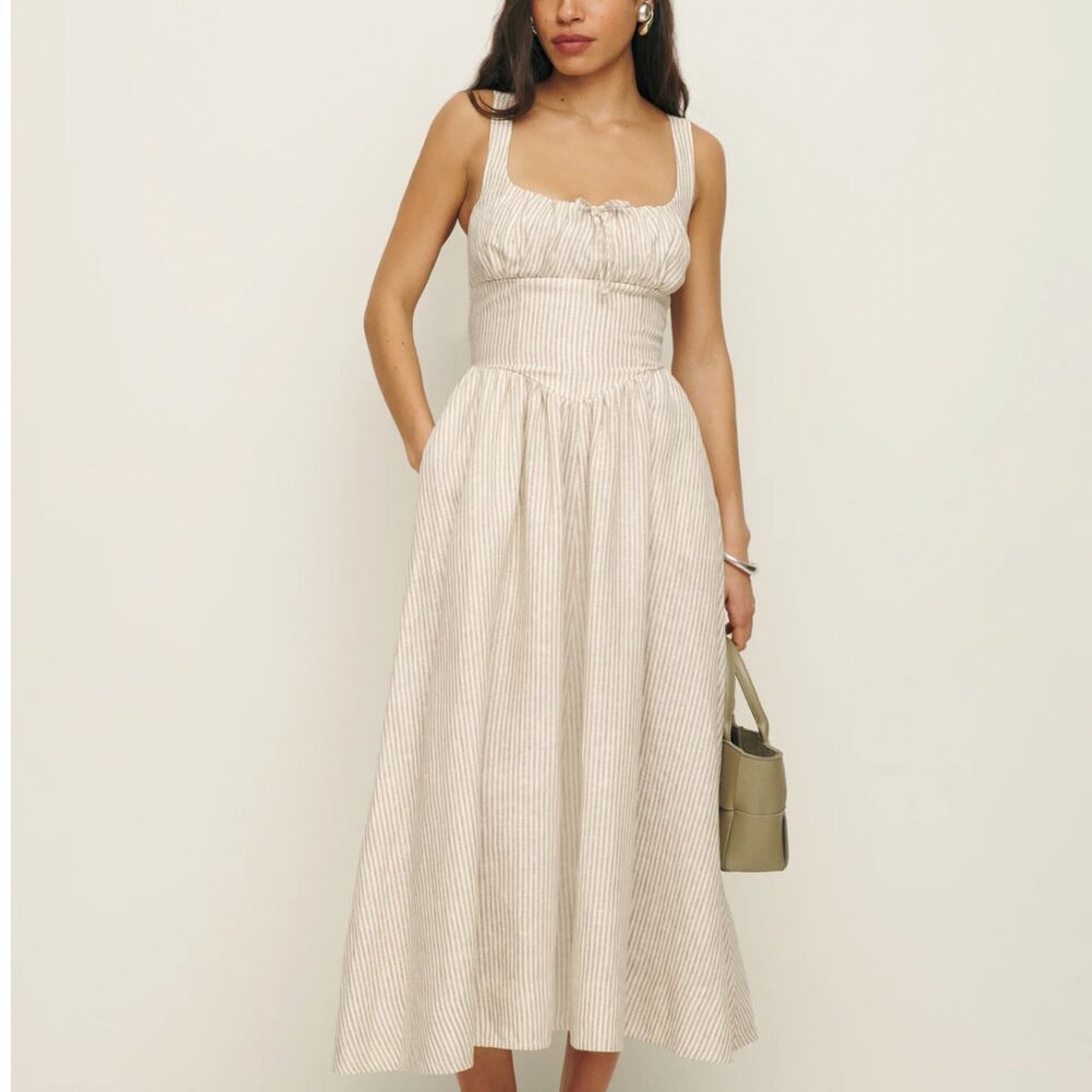 Reformation Balia Cream Striped Midi Dress